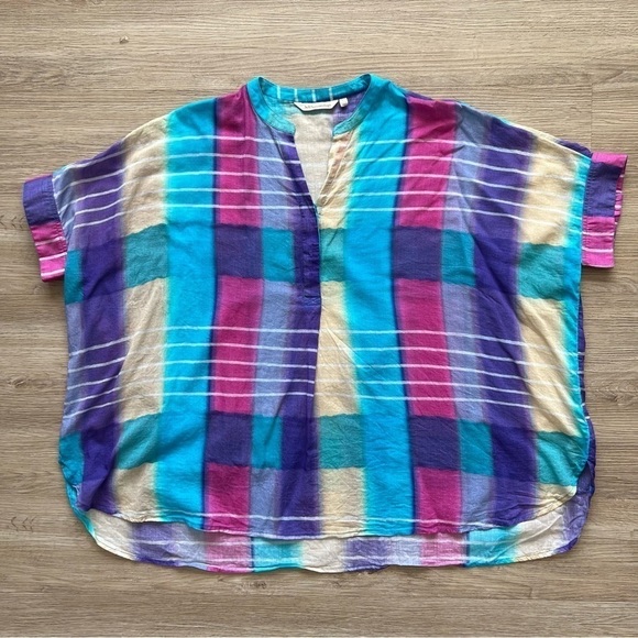 Soft Surroundings Painterly Plaid Popover Coastal Lightweight Oversized Hi-Lo S - Picture 2 of 9